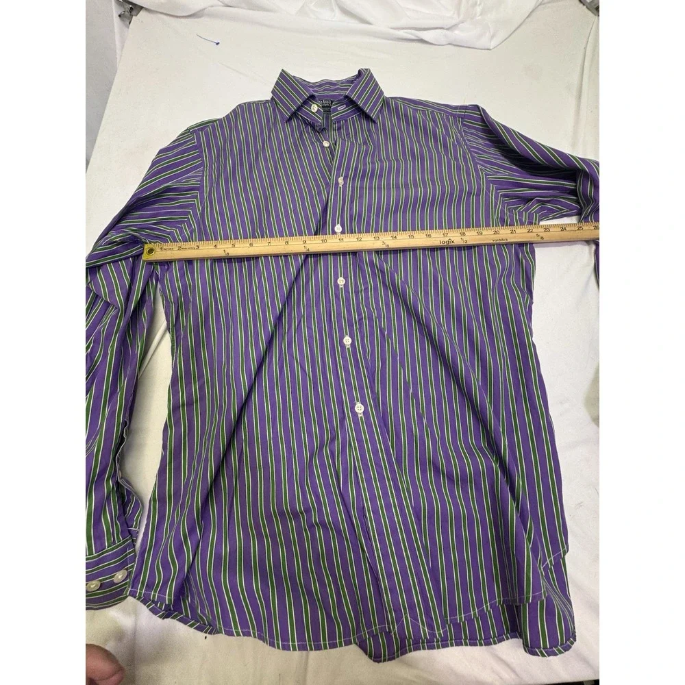 Polo Ralph Lauren Button Down Size Large 16 1/2‎ Y2K Purple/green Stripe Preppy